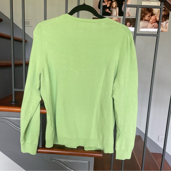 Lands End cotton crew neck cardigan lime green Size large 14-16 Classic preppy - Picture 4 of 10